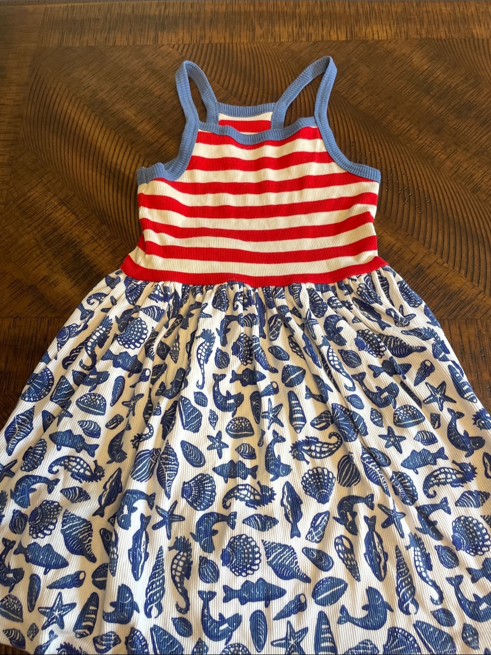 Boden Red & Blue Nautical Shell-Print Tank Dress